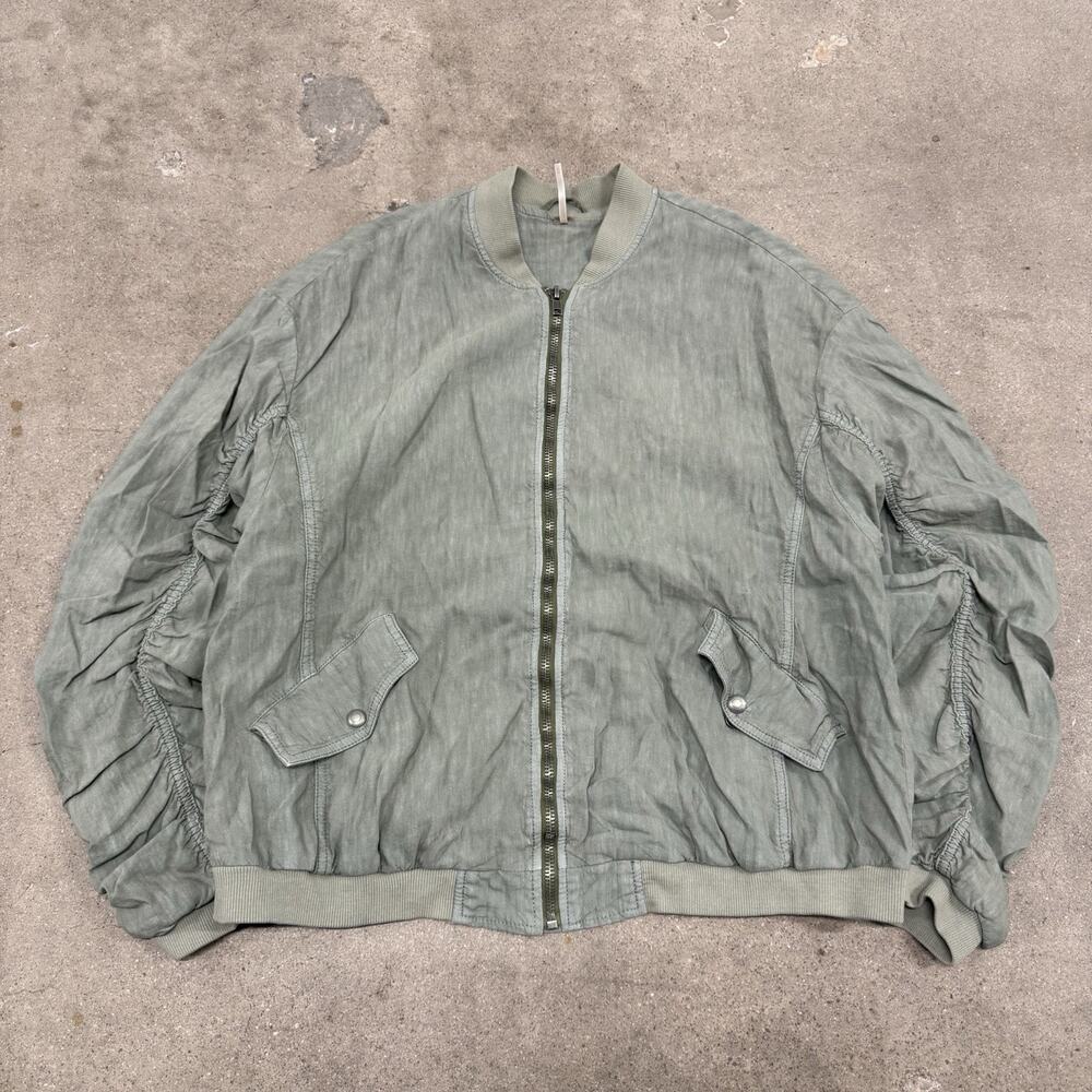 FREE PEOPLE BOMBER SLOUCHY MILITARY ARMY JACKET LINEN RAYON GREEN MEDIUM